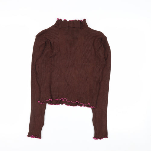Beyond Retro Women Brown Roll Neck Knit Jumper Size S Vintage Style