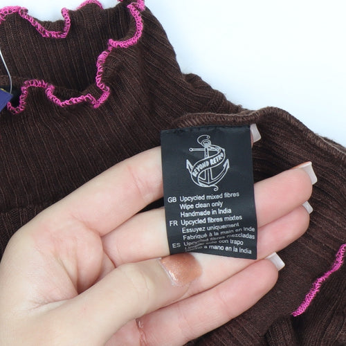 Beyond Retro Women Brown Roll Neck Knit Jumper Size S Vintage Style