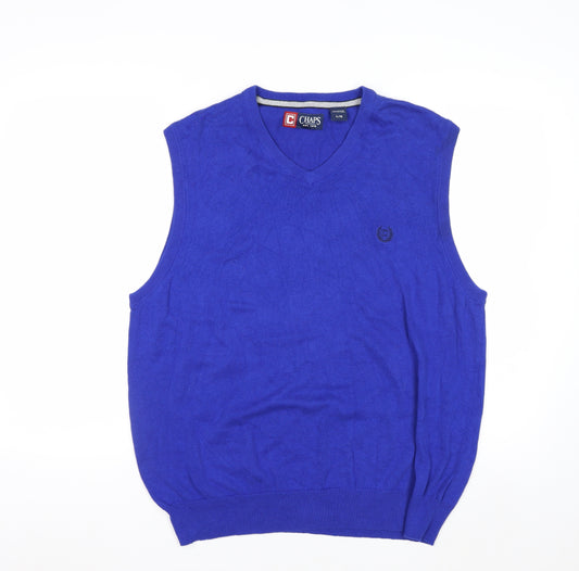 Chaps Men's Blue Cotton V-Neck Sleeveless Vest Jumper L