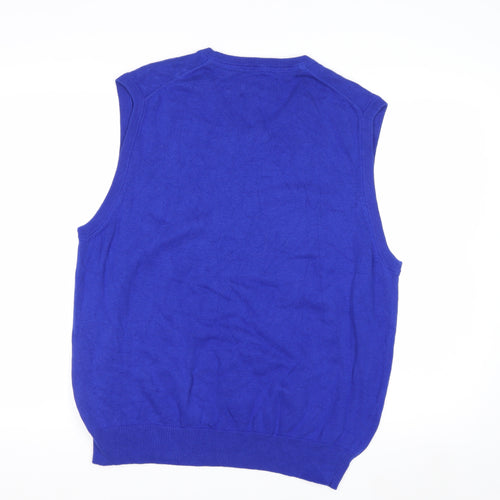 Chaps Men's Blue Cotton V-Neck Sleeveless Vest Jumper L