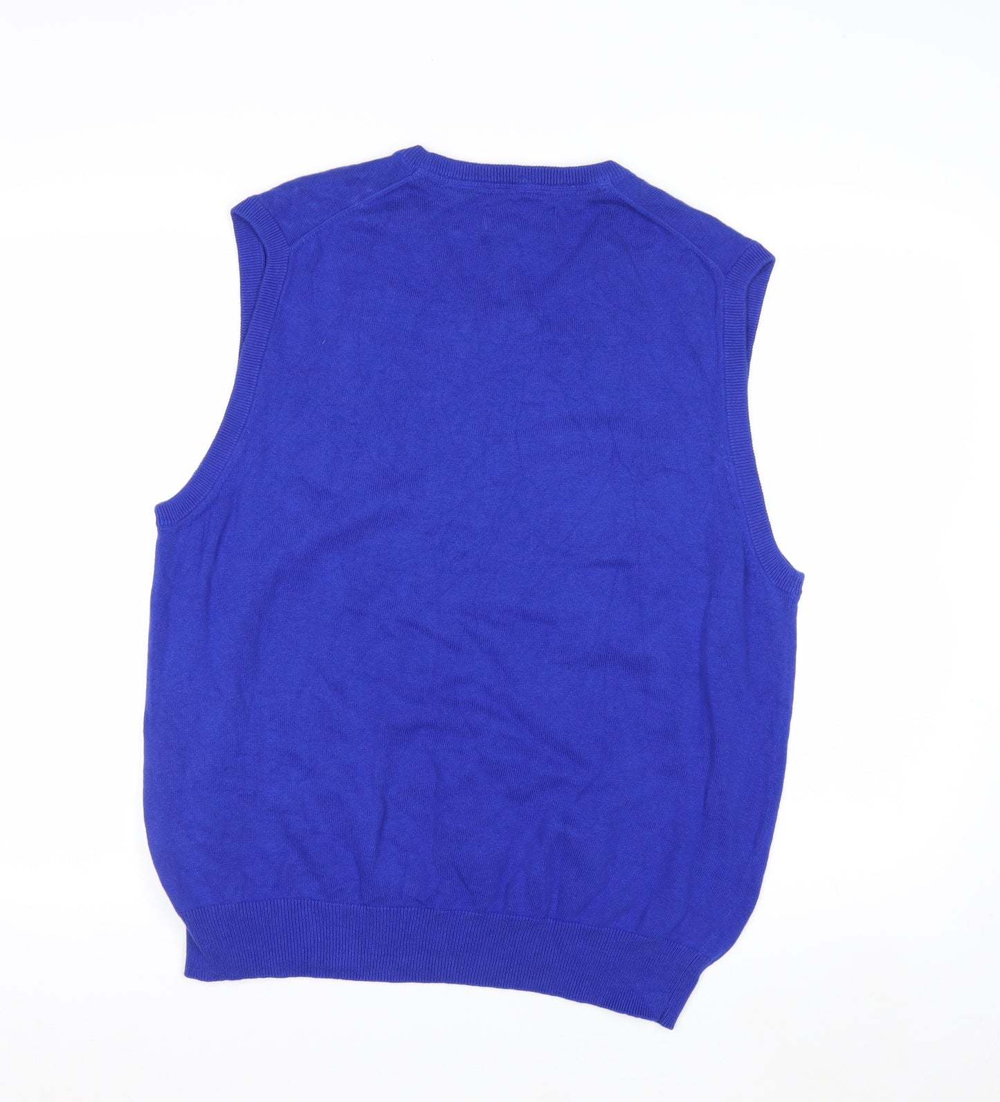 Chaps Men's Blue Cotton V-Neck Sleeveless Vest Jumper L