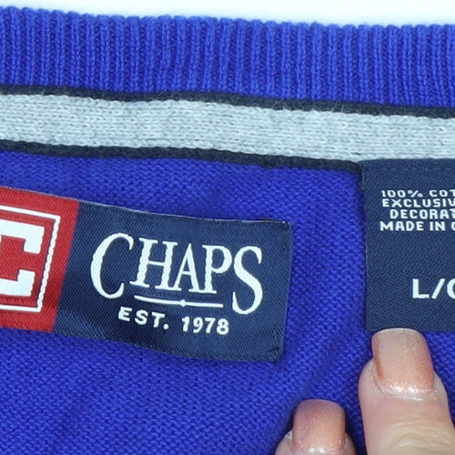 Chaps Men's Blue Cotton V-Neck Sleeveless Vest Jumper L