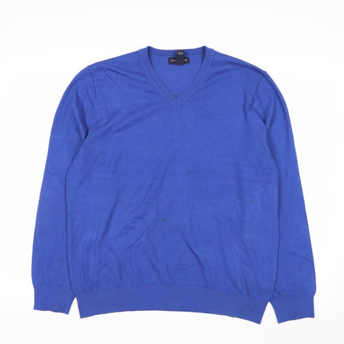 Lands' End Men Blue V-Neck Pullover Jumper Size L Classic Fit