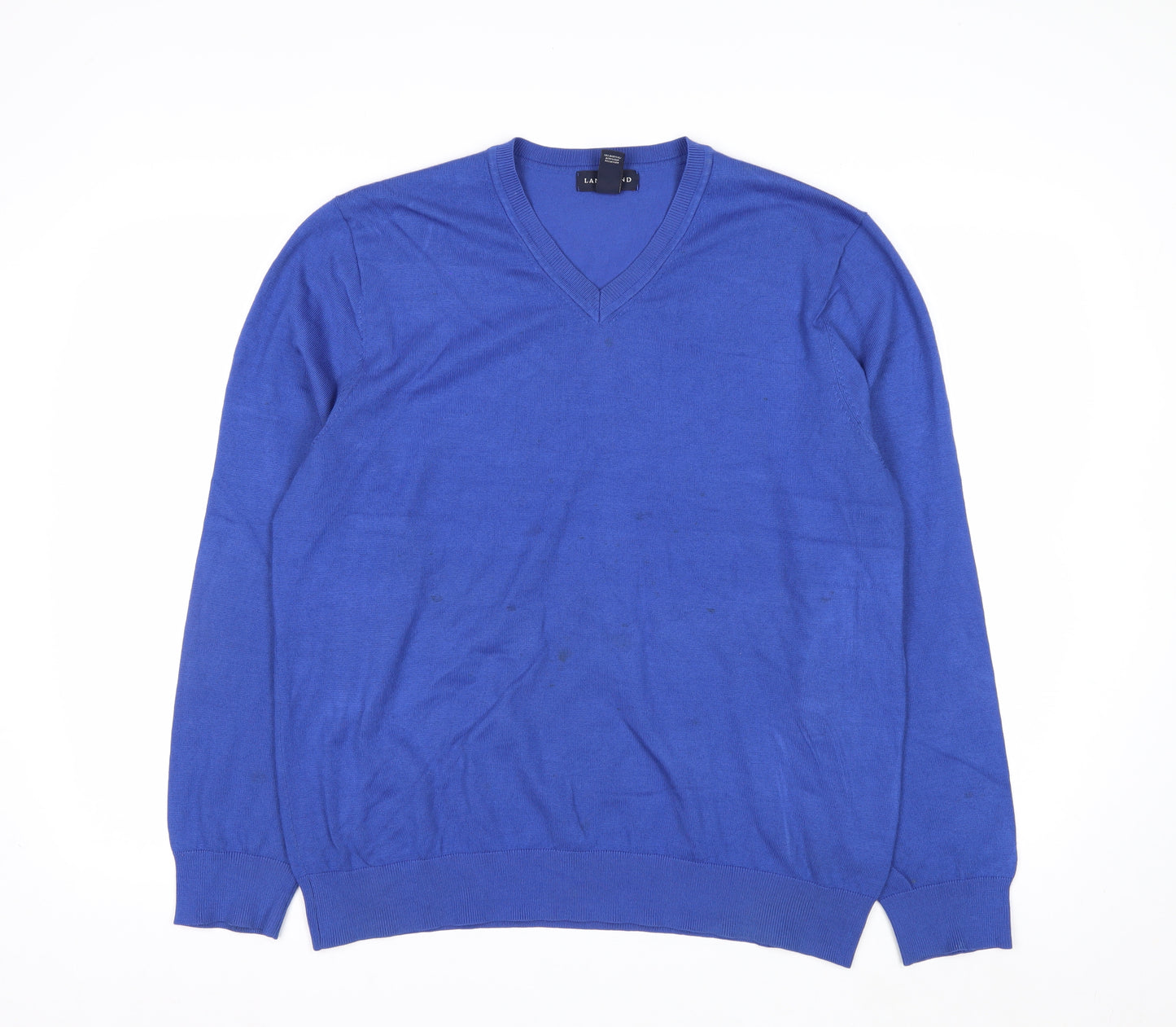 Lands' End Men Blue V-Neck Pullover Jumper Size L Classic Fit