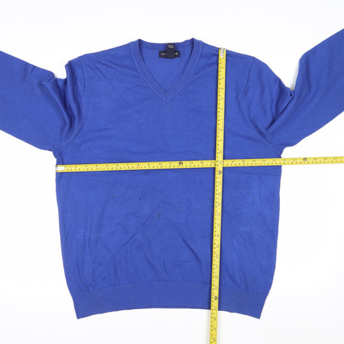 Lands' End Men Blue V-Neck Pullover Jumper Size L Classic Fit