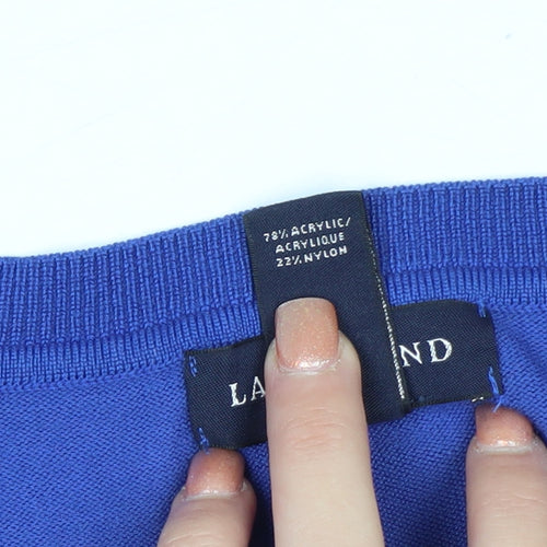 Lands' End Men Blue V-Neck Pullover Jumper Size L Classic Fit