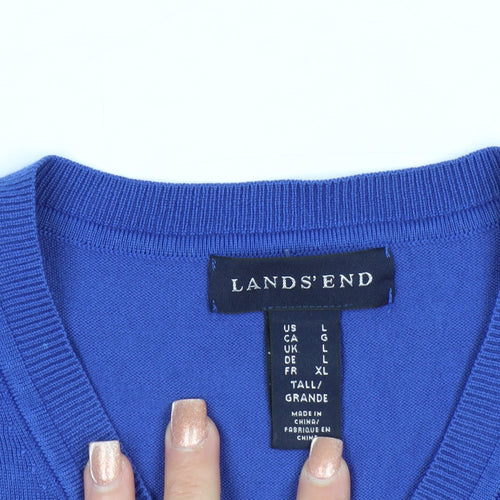 Lands' End Men Blue V-Neck Pullover Jumper Size L Classic Fit
