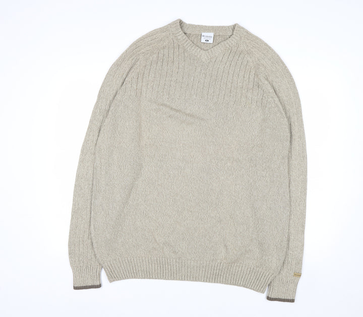 Columbia Men's Beige Cotton V-Neck Jumper XL Classic Fit