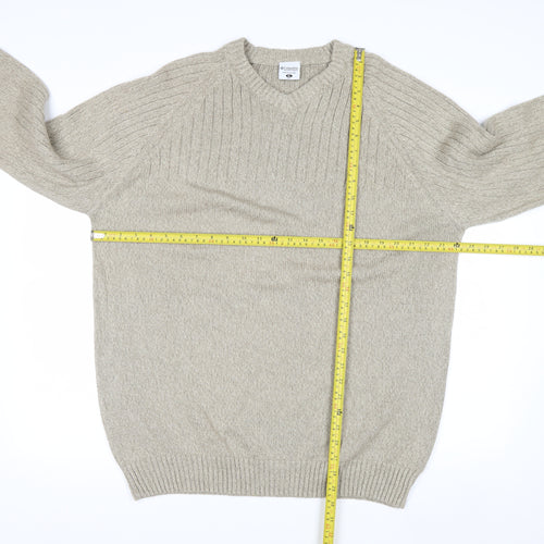 Columbia Men's Beige Cotton V-Neck Jumper XL Classic Fit