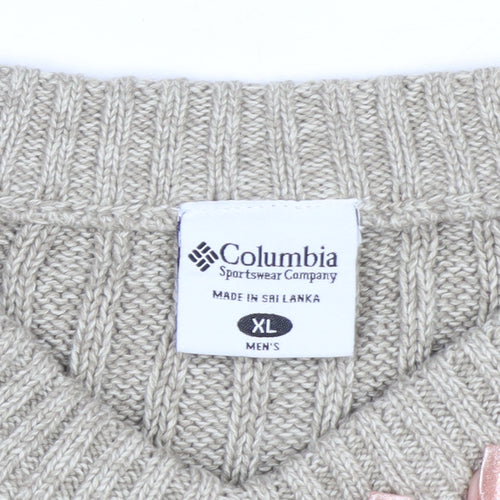Columbia Men's Beige Cotton V-Neck Jumper XL Classic Fit