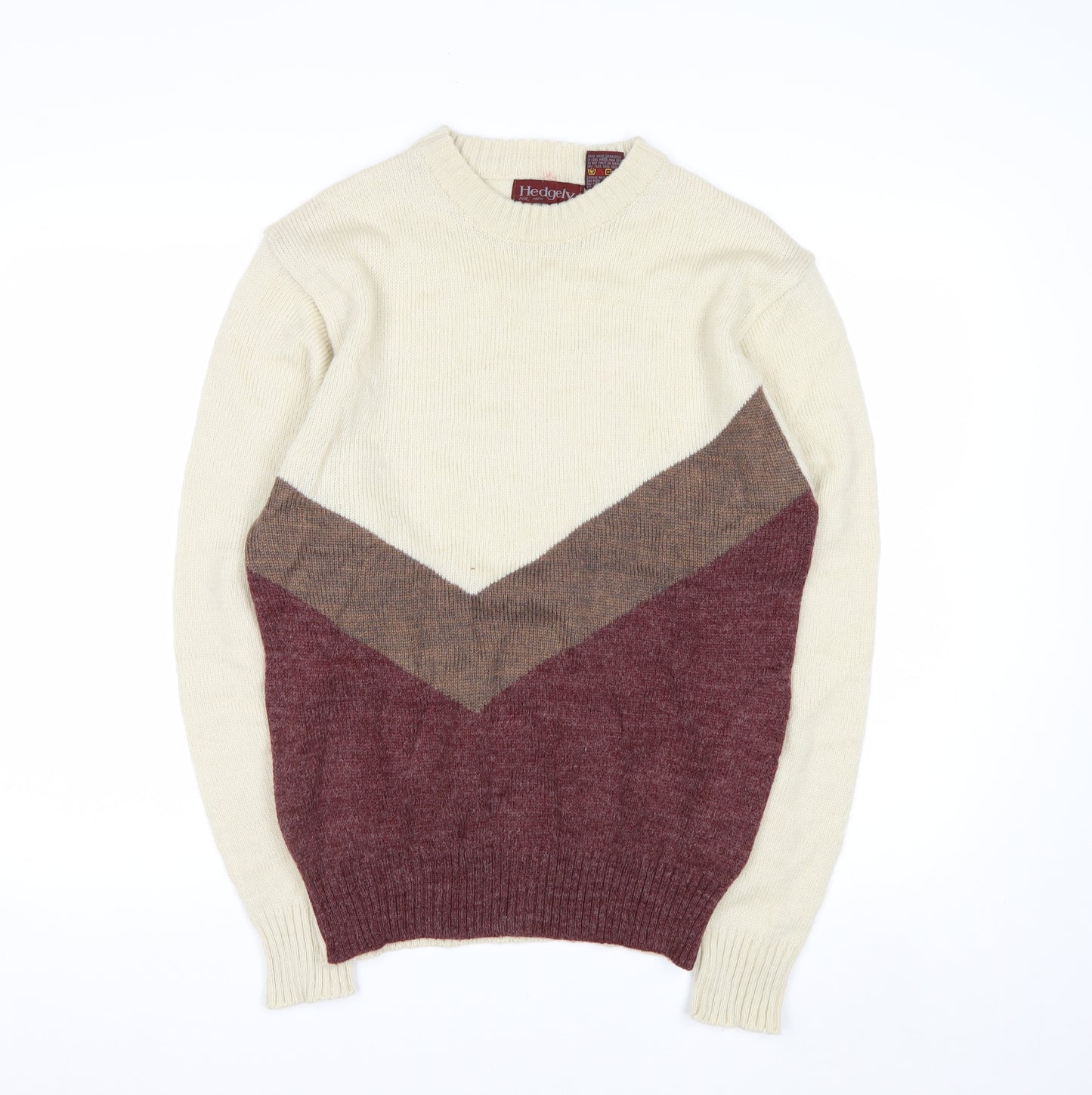 Hedgely Men's Beige Wool Blend Geometric Knit Jumper Size L
