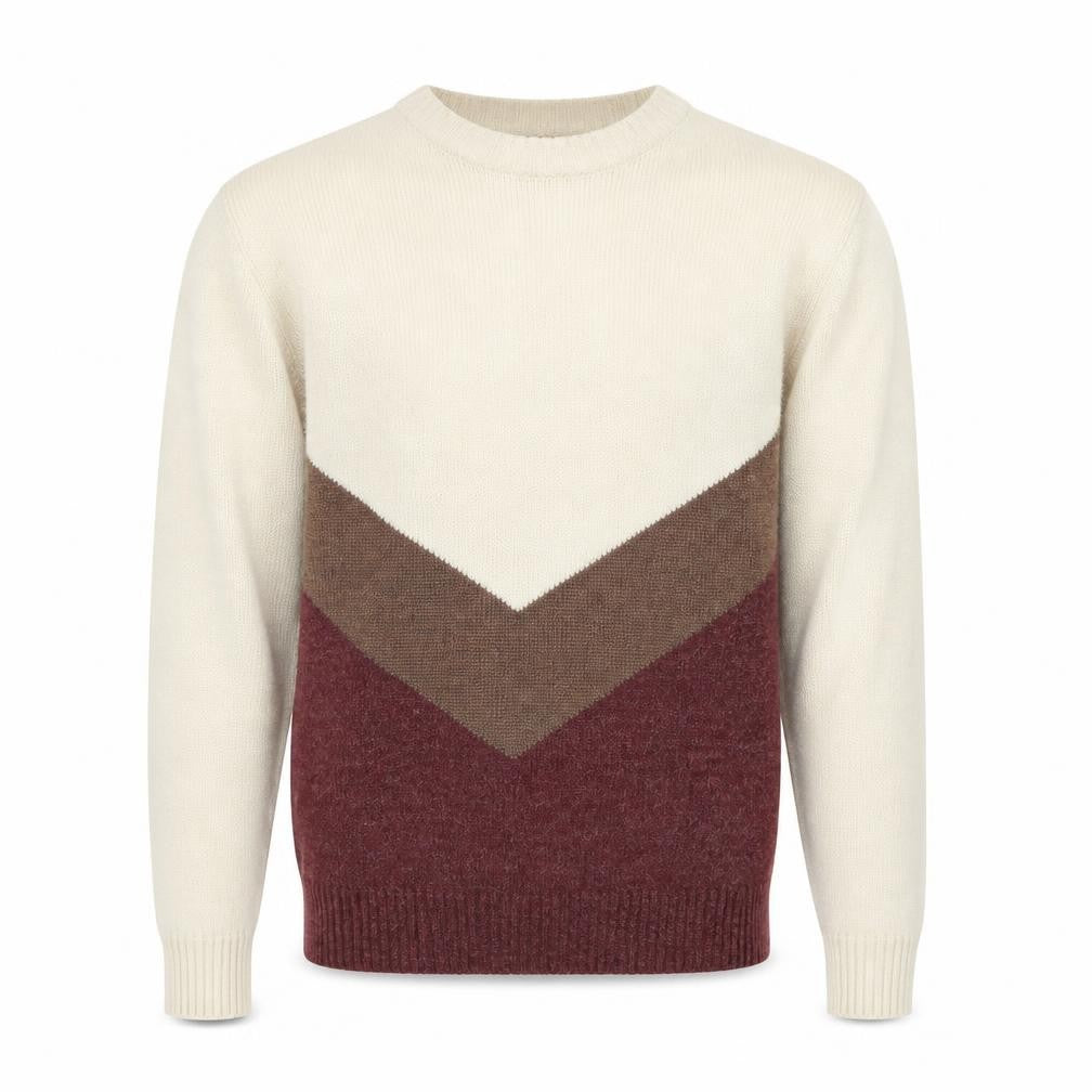 Front view of Hedgely Men's Beige Wool Blend Geometric Knit Jumper, size L