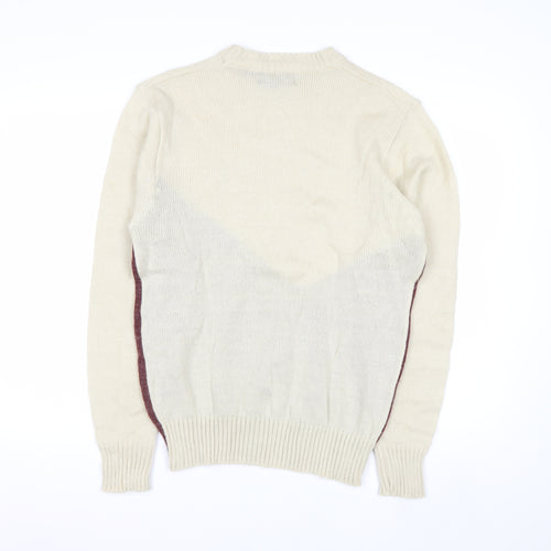 Hedgely Men's Beige Wool Blend Geometric Knit Jumper Size L