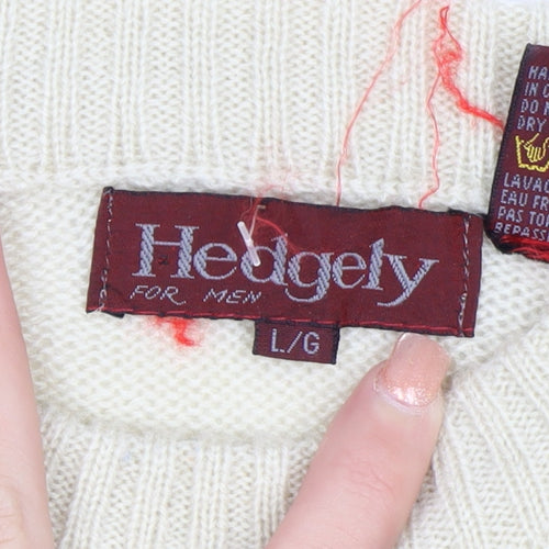 Hedgely Men's Beige Wool Blend Geometric Knit Jumper Size L