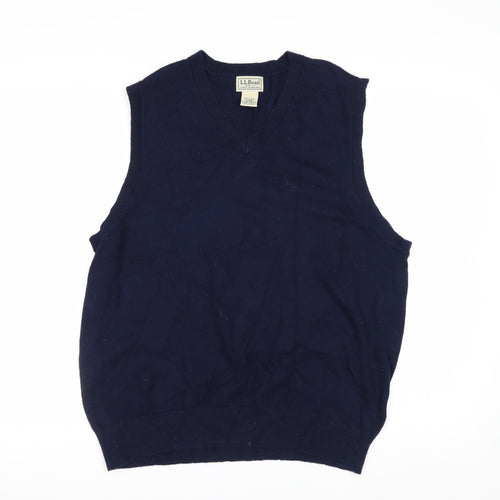L.L.Bean Men's Blue Cotton Cashmere V-Neck Sleeveless Vest M