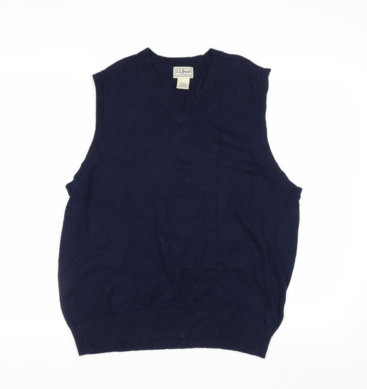 L.L.Bean Men's Blue Cotton Cashmere V-Neck Sleeveless Vest M