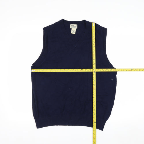 L.L.Bean Men's Blue Cotton Cashmere V-Neck Sleeveless Vest M
