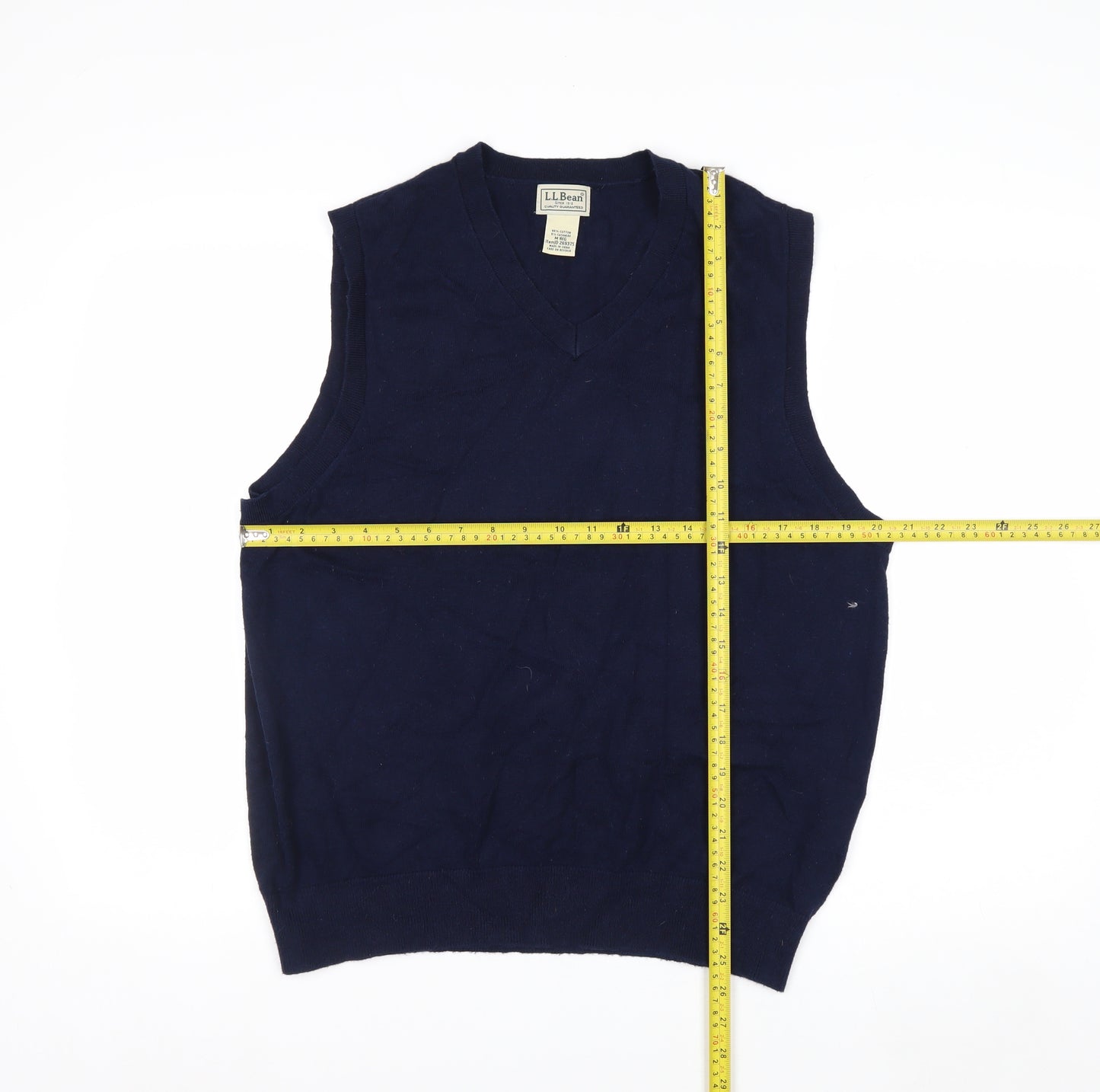 L.L.Bean Men's Blue Cotton Cashmere V-Neck Sleeveless Vest M
