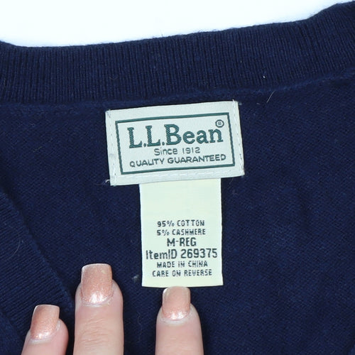 L.L.Bean Men's Blue Cotton Cashmere V-Neck Sleeveless Vest M