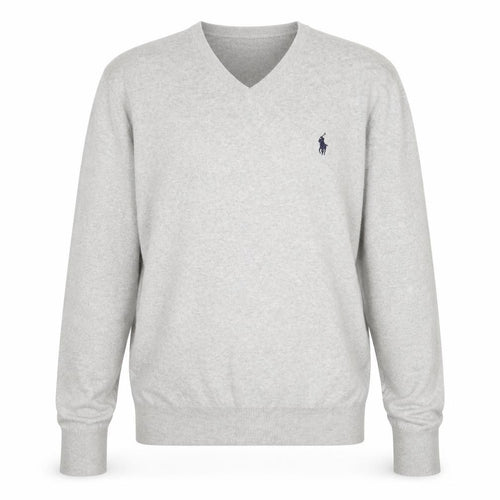Polo Ralph Lauren Men's Grey V-Neck Jumper M 100% Cotton Knitwear