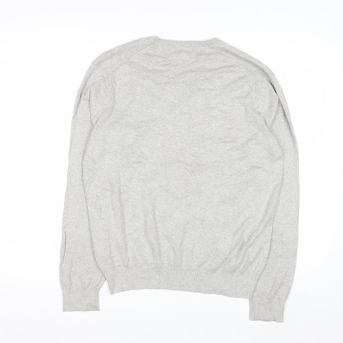 Polo Ralph Lauren Men's Grey V-Neck Jumper M 100% Cotton Knitwear