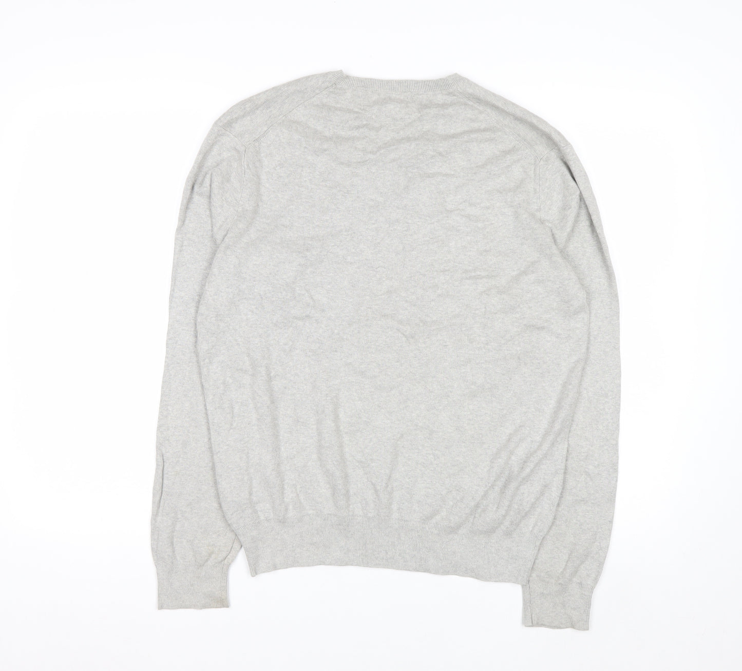 Polo Ralph Lauren Men's Grey V-Neck Jumper M 100% Cotton Knitwear