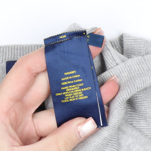 Polo Ralph Lauren Men's Grey V-Neck Jumper M 100% Cotton Knitwear