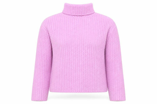 Front view of Mango Women Pink Roll Neck Rib Knit Jumper Medium Polyester