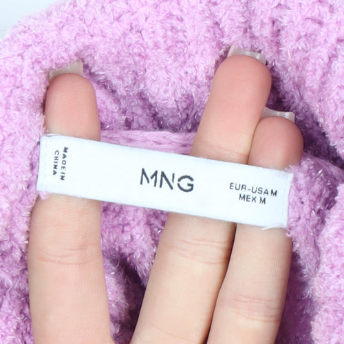 MNG Women Pink Roll Neck Rib Knit Jumper Medium Polyester
