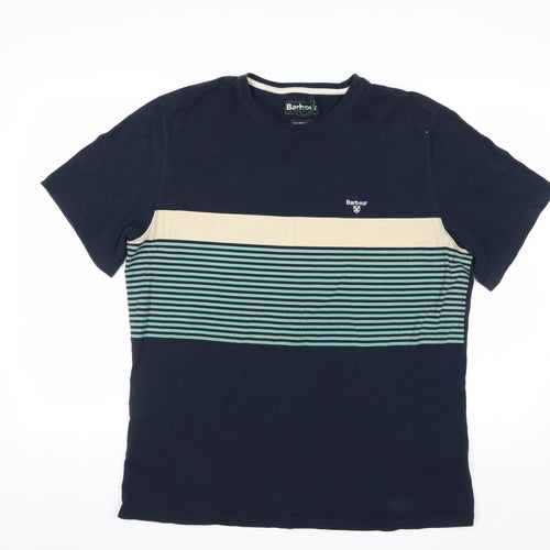 Barbour Men's Blue Striped Cotton Crew Neck T-Shirt XL Tailored Fit