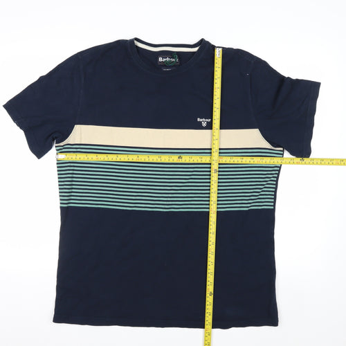 Barbour Men's Blue Striped Cotton Crew Neck T-Shirt XL Tailored Fit