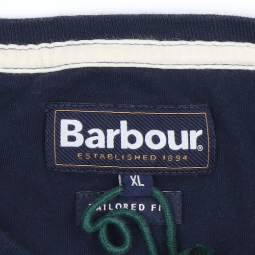 Barbour Men's Blue Striped Cotton Crew Neck T-Shirt XL Tailored Fit