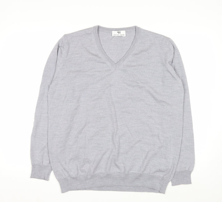 Peter Hahn Women's Grey V-Neck Pure Wool Jumper Size 20