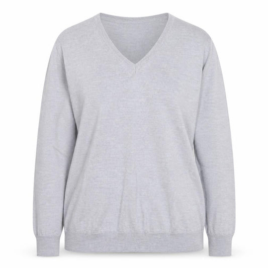 Front view of Peter Hahn Women's Grey V-Neck Pure Wool Jumper, size 20