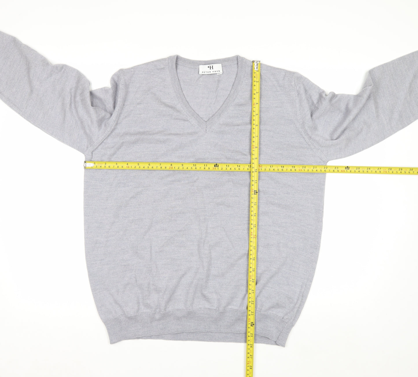 Peter Hahn Women's Grey V-Neck Pure Wool Jumper Size 20