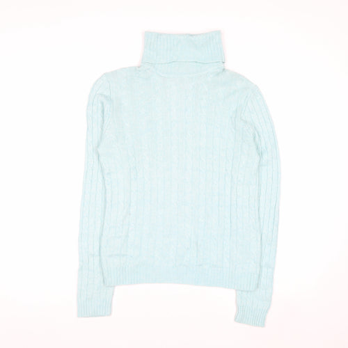 J.Crew Women Blue Roll Neck Cable-Knit Wool Blend Jumper M