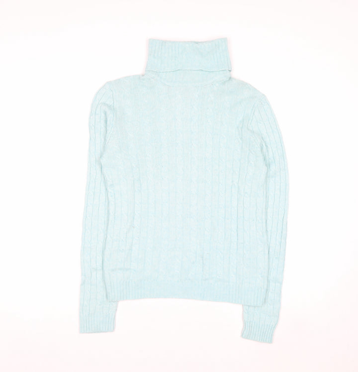 J.Crew Women Blue Roll Neck Cable-Knit Wool Blend Jumper M