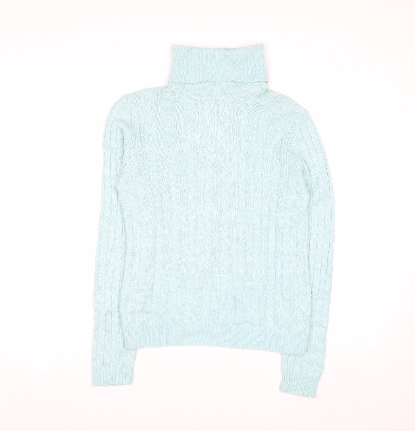 J.Crew Women Blue Roll Neck Cable-Knit Wool Blend Jumper M
