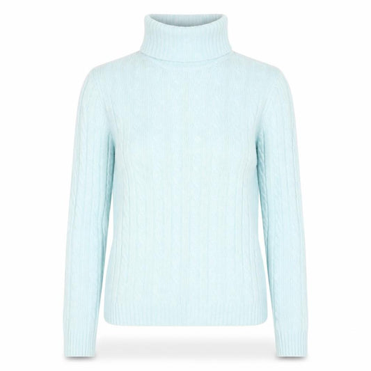 Front view of J.Crew Women Blue Roll Neck Cable-Knit Wool Blend Jumper M