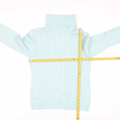 J.Crew Women Blue Roll Neck Cable-Knit Wool Blend Jumper M