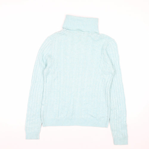J.Crew Women Blue Roll Neck Cable-Knit Wool Blend Jumper M