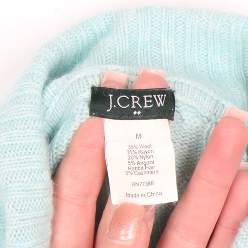 J.Crew Women Blue Roll Neck Cable-Knit Wool Blend Jumper M