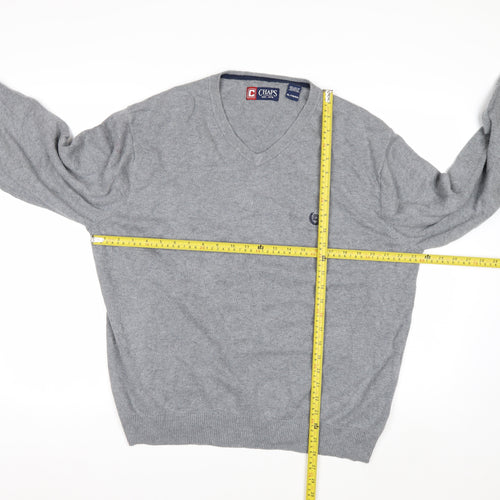 Chaps Men’s Grey Cotton V-Neck Jumper XL Classic Knitwear