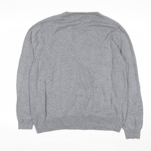 Chaps Men’s Grey Cotton V-Neck Jumper XL Classic Knitwear