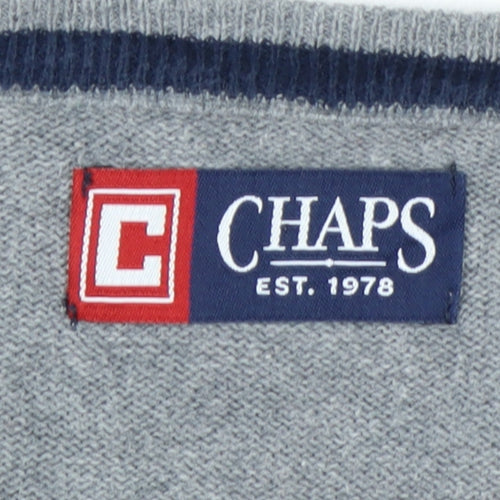 Chaps Men’s Grey Cotton V-Neck Jumper XL Classic Knitwear