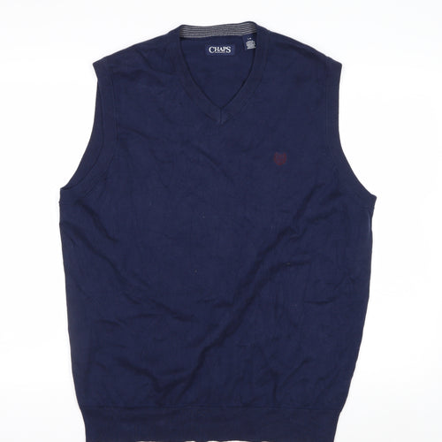 Chaps Men's Blue Cotton V-Neck Sleeveless Knit Vest L