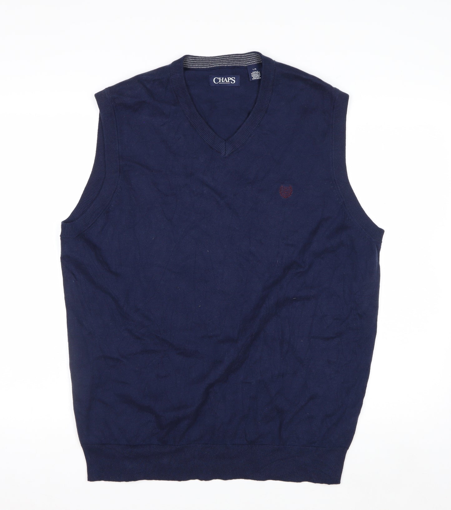Chaps Men's Blue Cotton V-Neck Sleeveless Knit Vest L