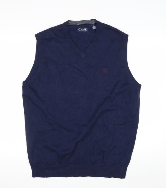 Chaps Men's Blue Cotton V-Neck Sleeveless Knit Vest L