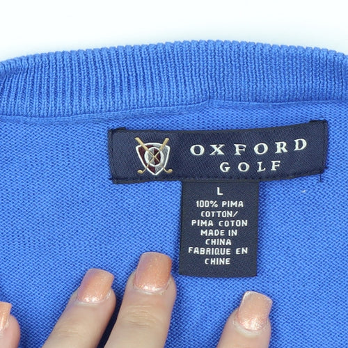 Oxford Golf Men's Blue Cotton V-Neck Pullover Jumper Size L