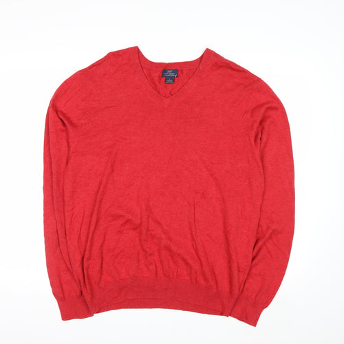 Brooks Brothers Mens Red L V-Neck Cotton Pullover Jumper